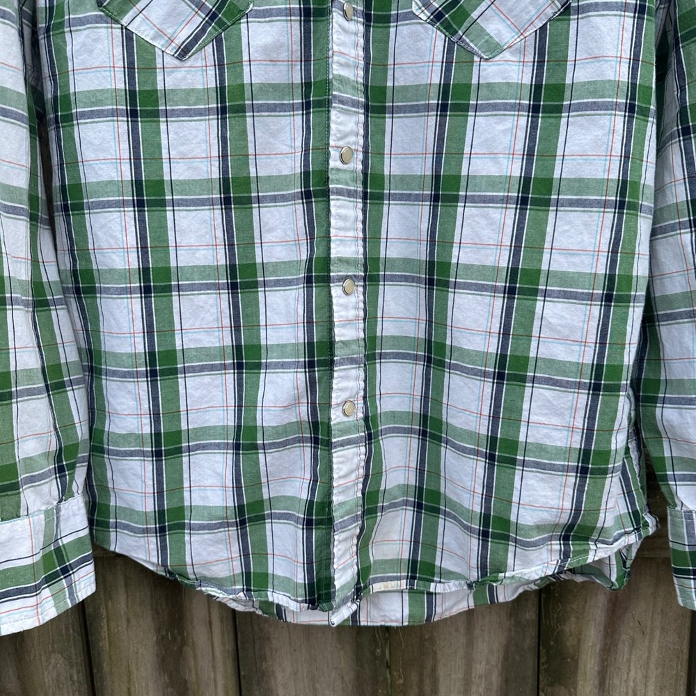 Aeropostale Plaid Western Pearl Snap Long Sleeve Shirt Green Sz Medium Retro Y2K - Picture 3 of 8